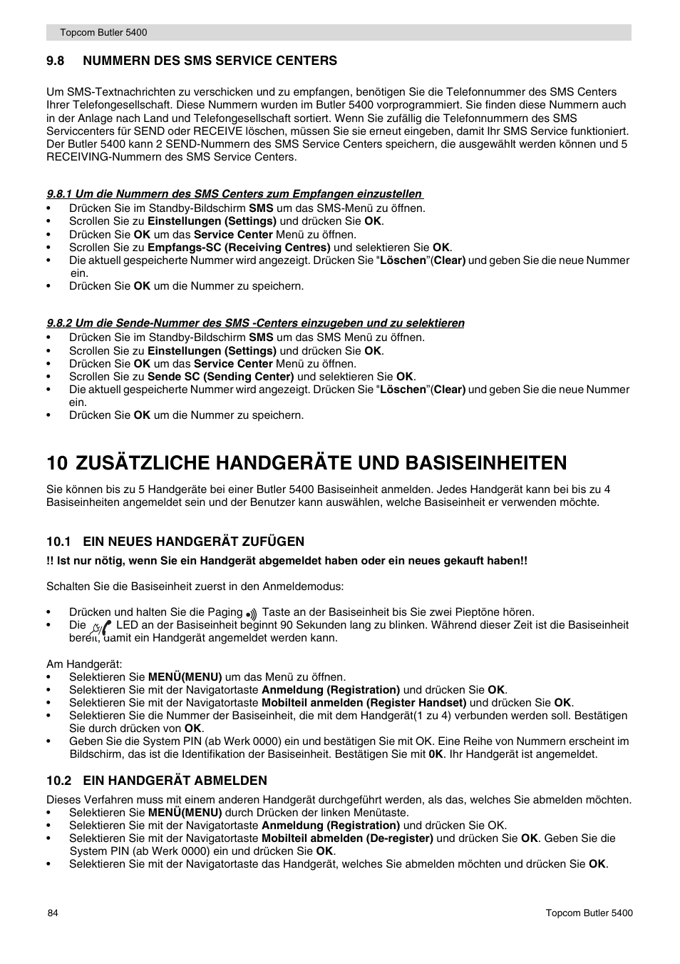 10 zusätzliche handgeräte und basiseinheiten | Topcom BUTLER 5400 User Manual | Page 84 / 112