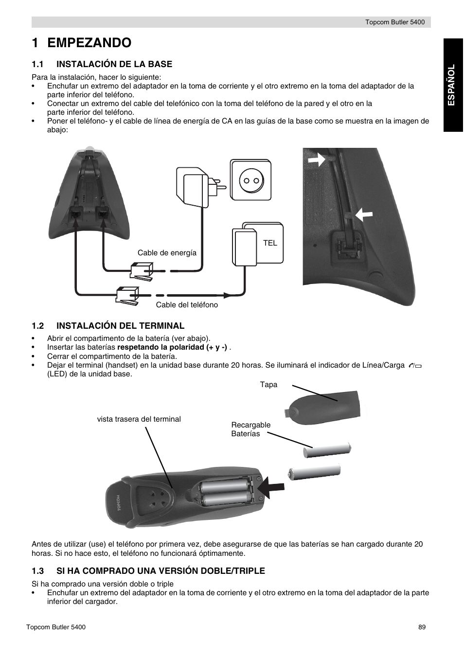 1 empezando | Topcom BUTLER 5400 User Manual | Page 89 / 112