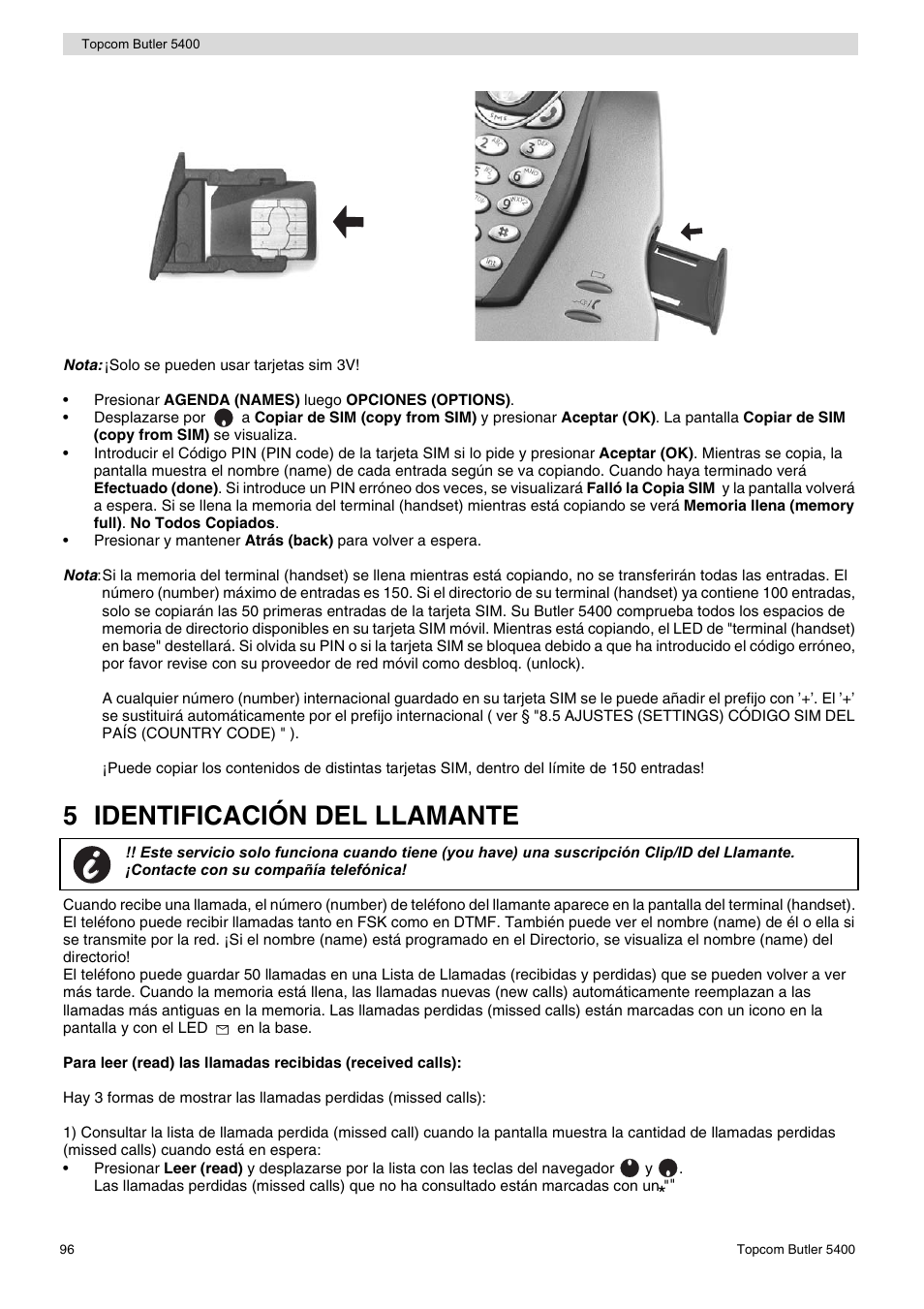 5 identificación del llamante | Topcom BUTLER 5400 User Manual | Page 96 / 112