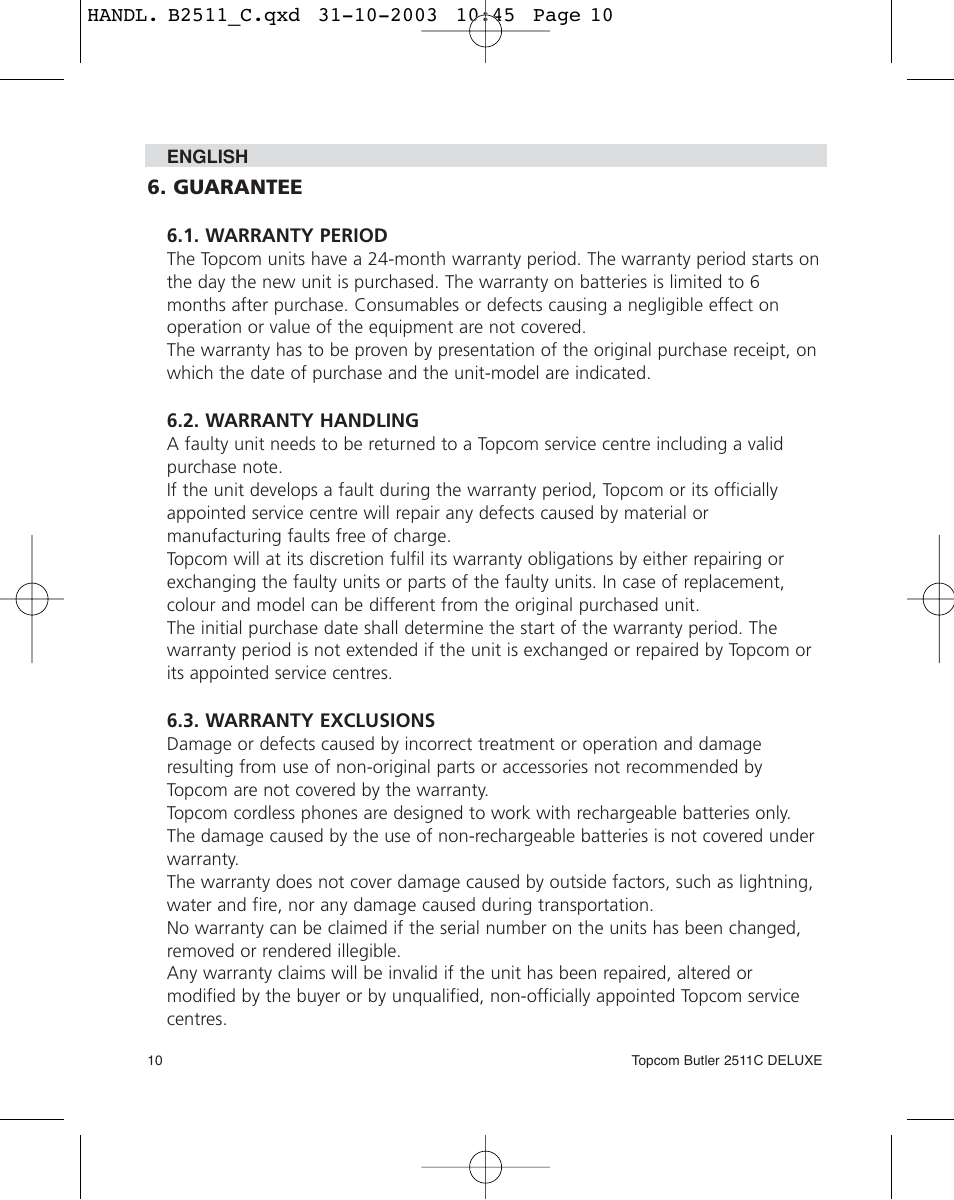 Topcom 2511C User Manual | Page 10 / 88