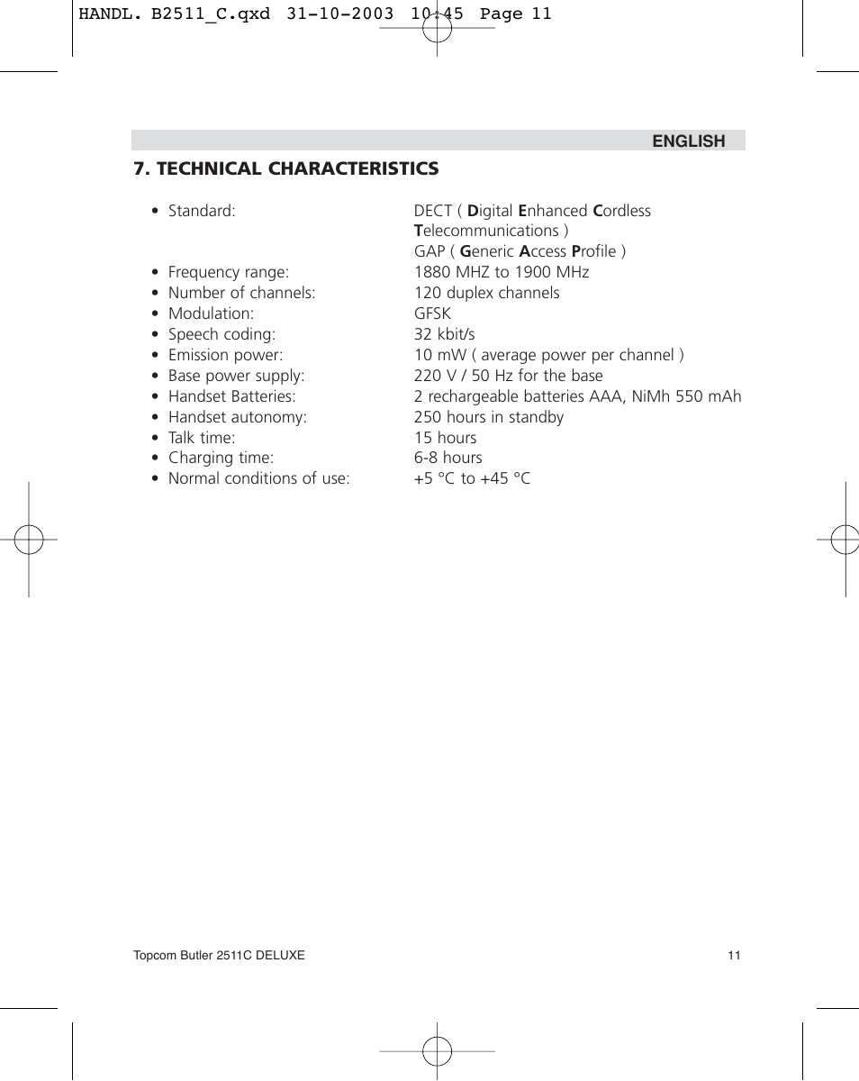 Topcom 2511C User Manual | Page 11 / 88