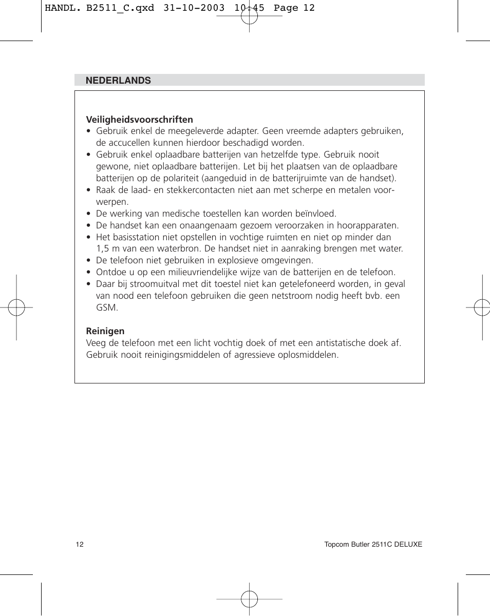 Topcom 2511C User Manual | Page 12 / 88