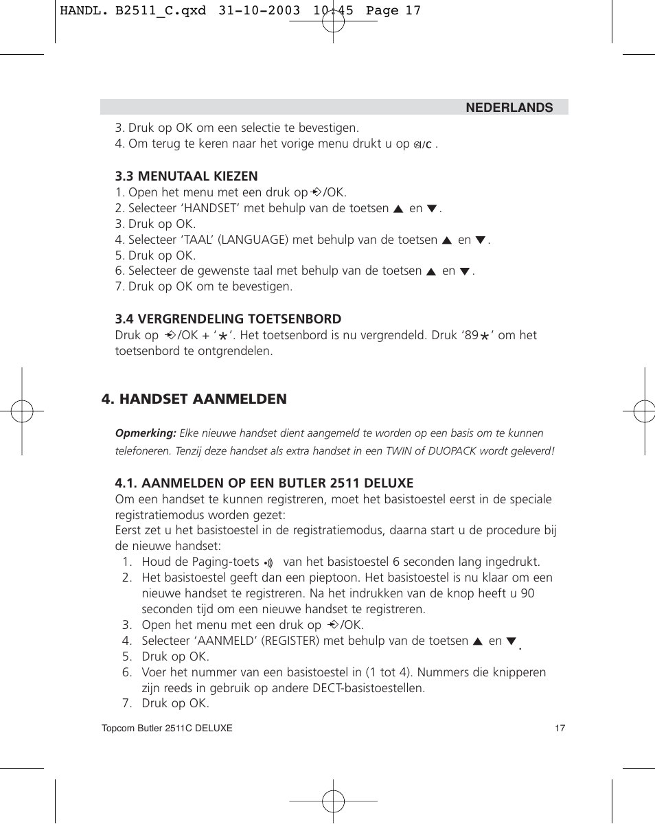 Topcom 2511C User Manual | Page 17 / 88