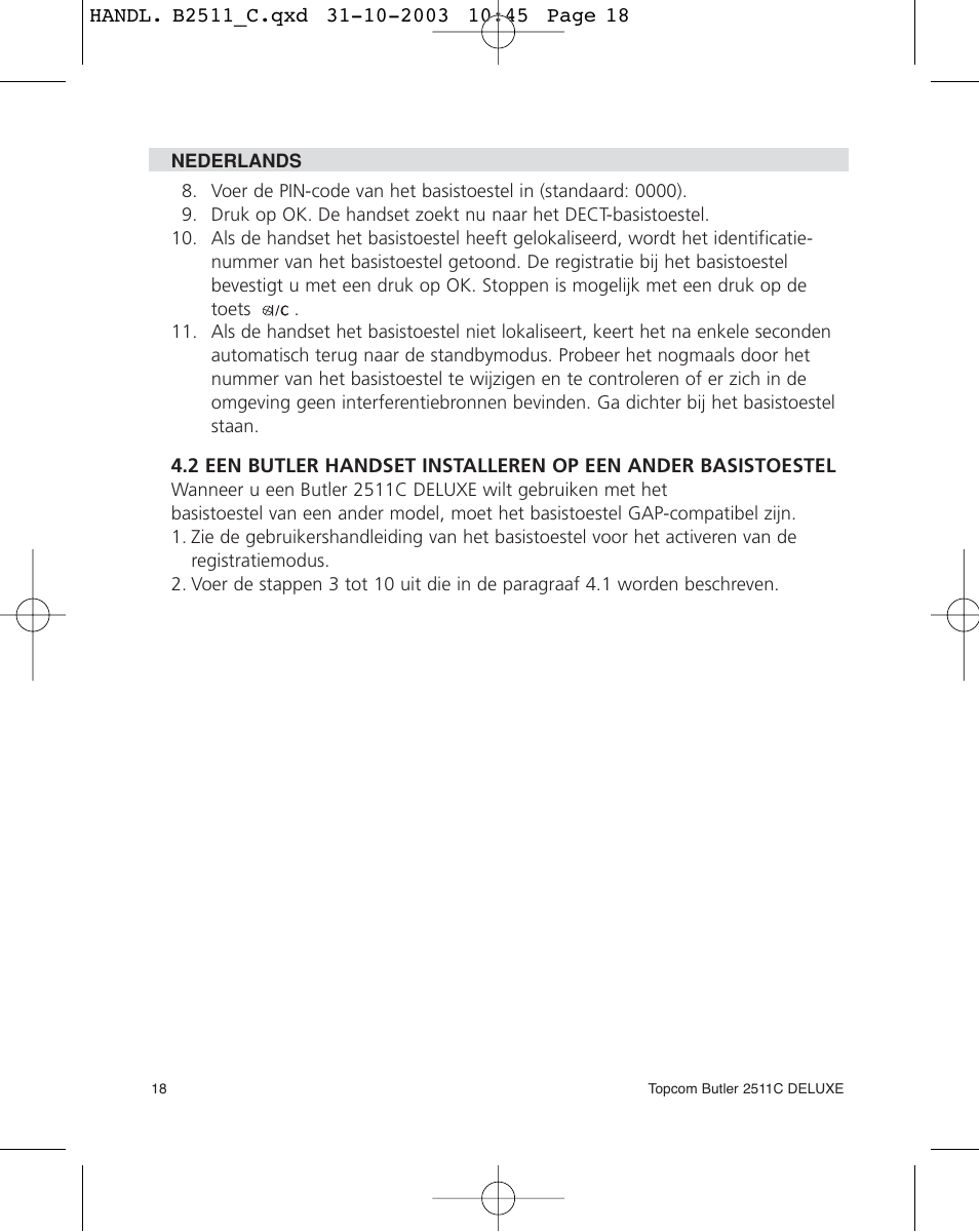 Topcom 2511C User Manual | Page 18 / 88