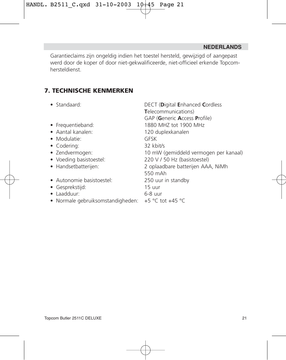 Topcom 2511C User Manual | Page 21 / 88