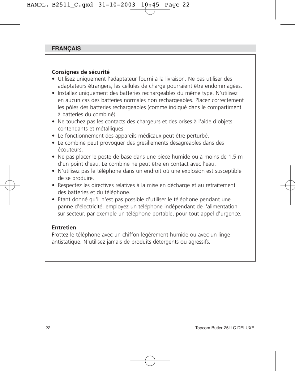 Topcom 2511C User Manual | Page 22 / 88