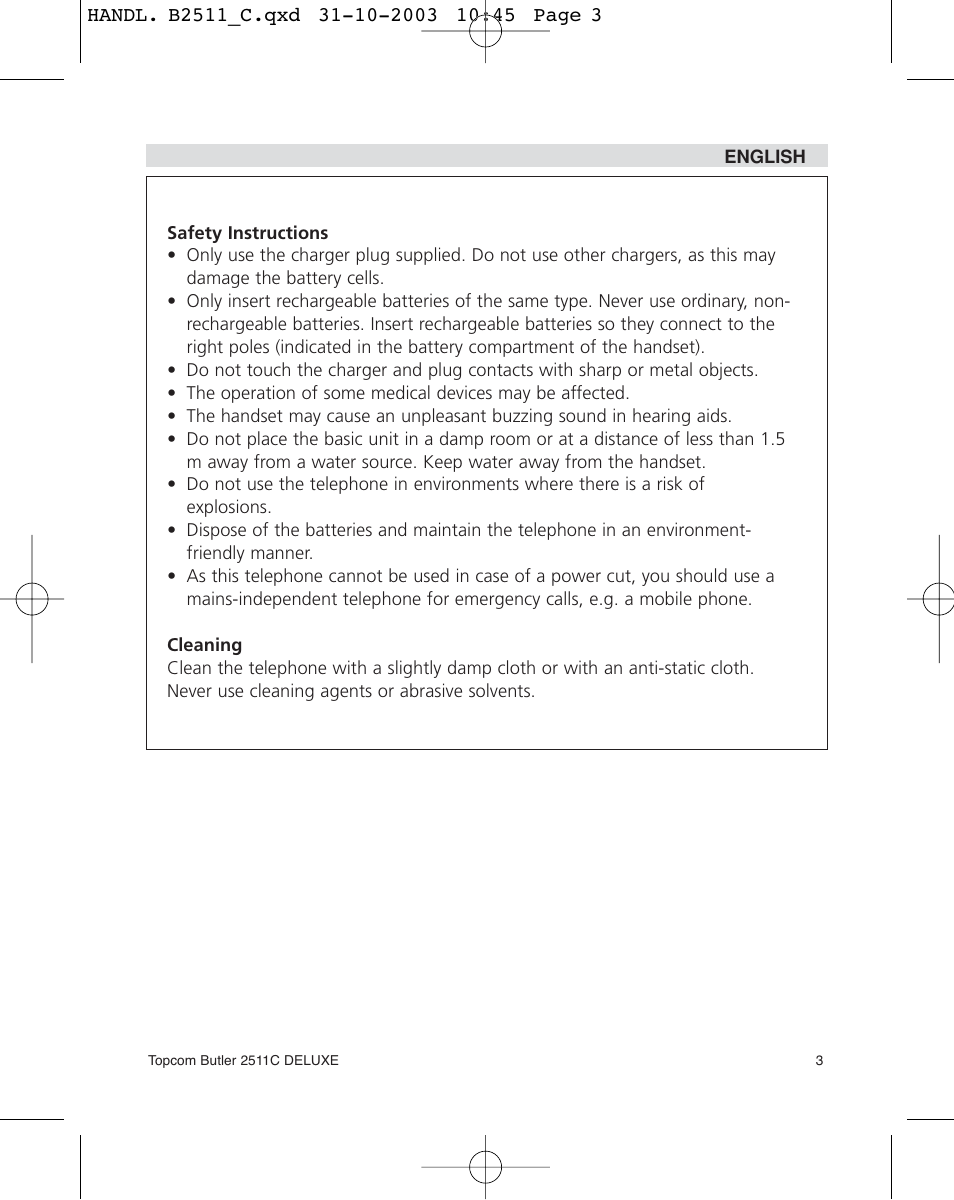 Topcom 2511C User Manual | Page 3 / 88