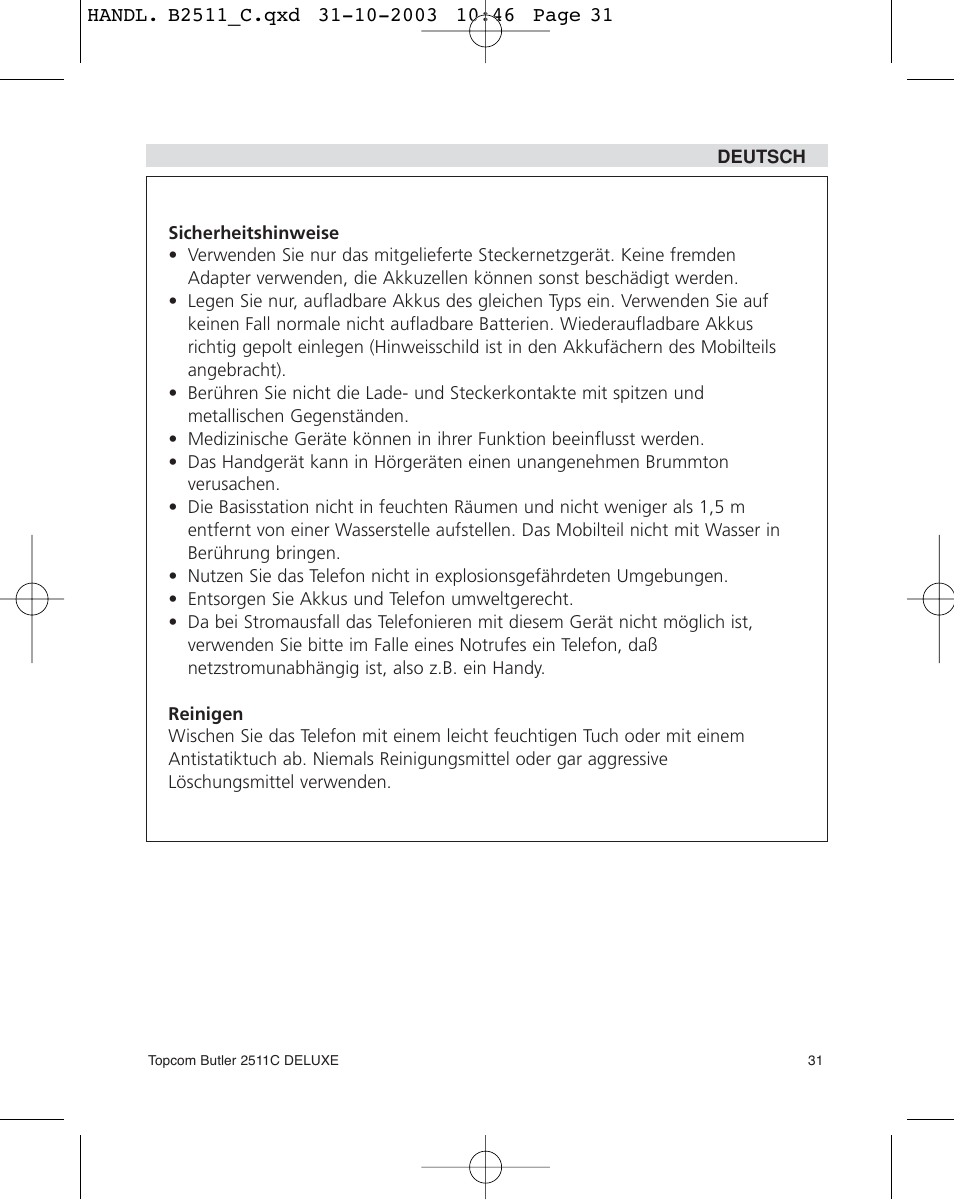 Topcom 2511C User Manual | Page 31 / 88