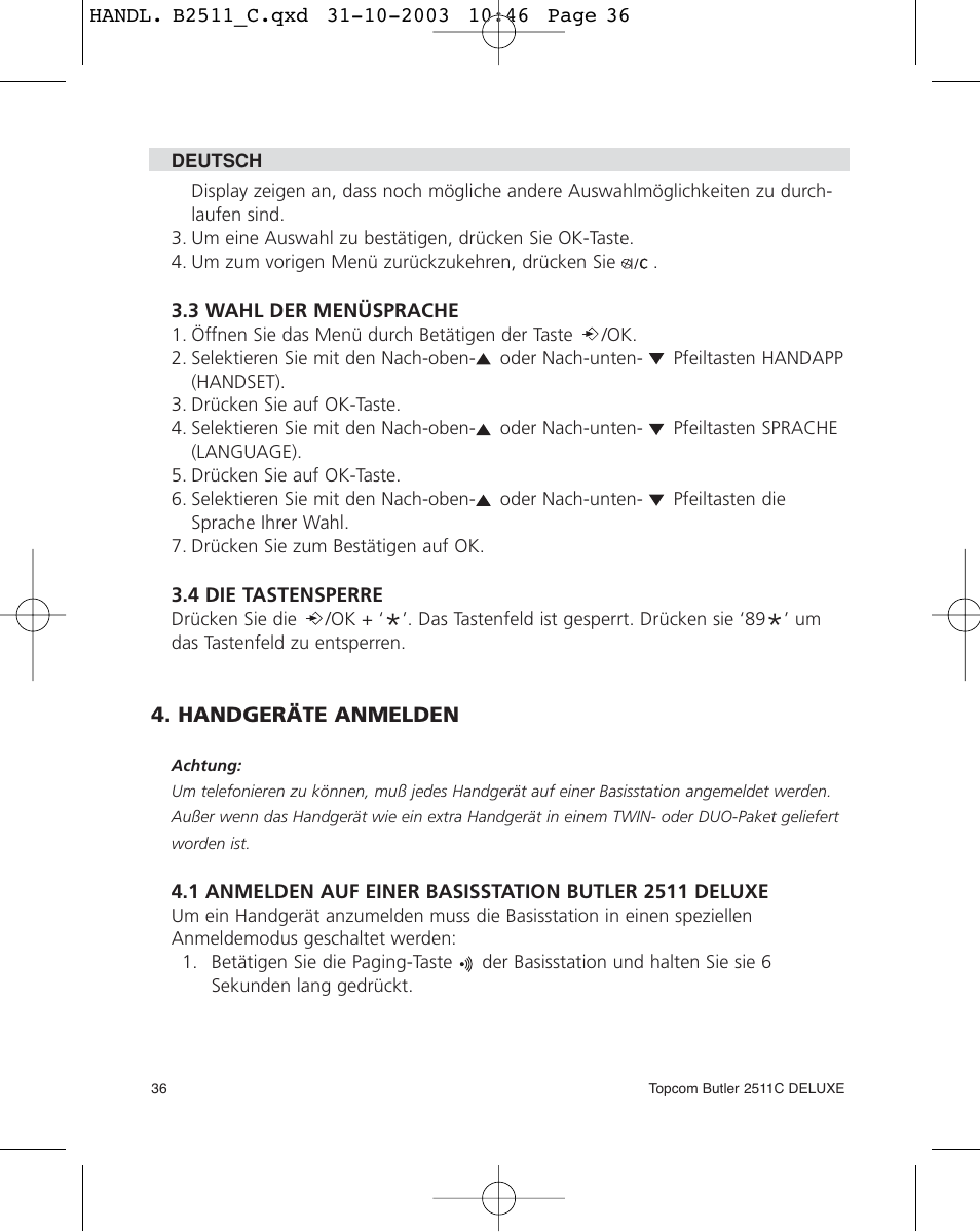 Topcom 2511C User Manual | Page 36 / 88