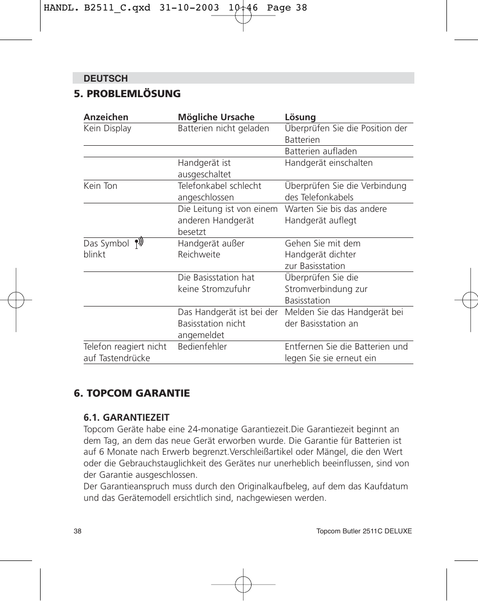 Topcom 2511C User Manual | Page 38 / 88