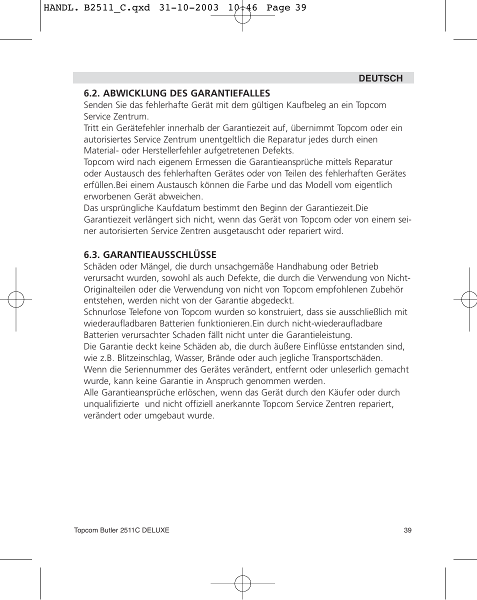 Topcom 2511C User Manual | Page 39 / 88