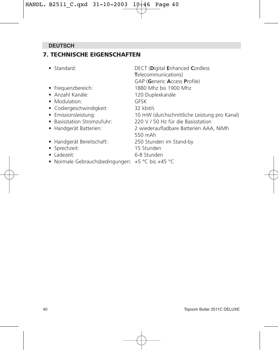 Topcom 2511C User Manual | Page 40 / 88