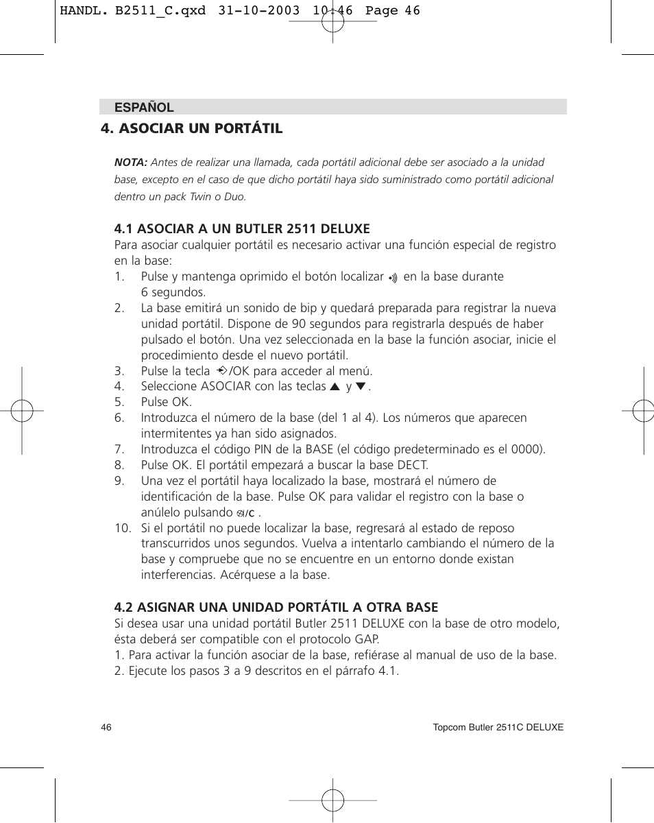 Topcom 2511C User Manual | Page 46 / 88