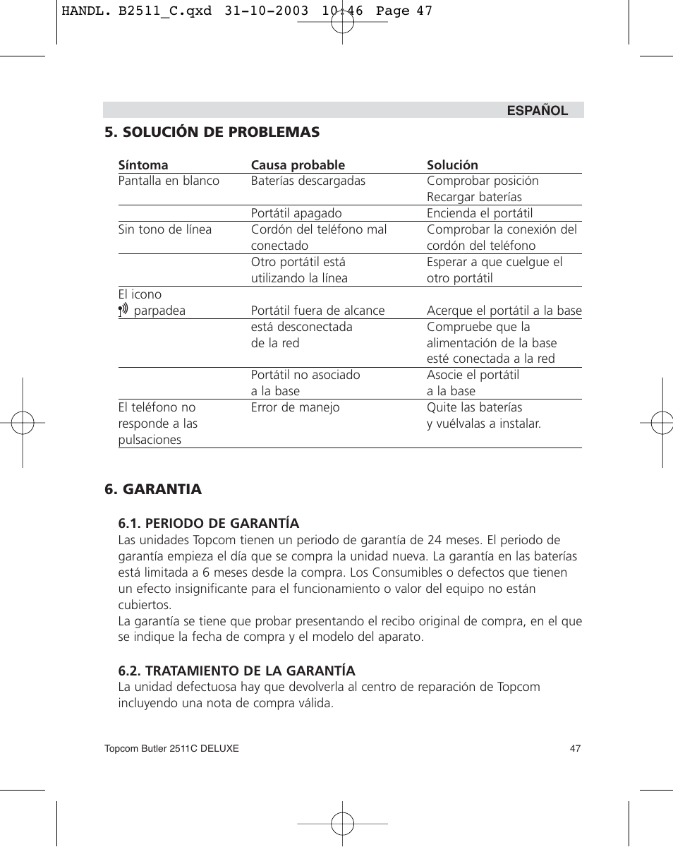 Topcom 2511C User Manual | Page 47 / 88