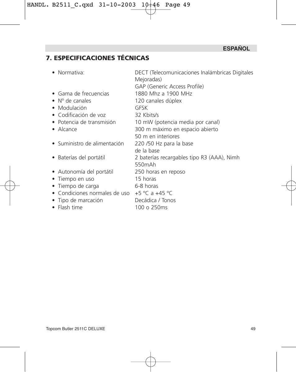 Topcom 2511C User Manual | Page 49 / 88