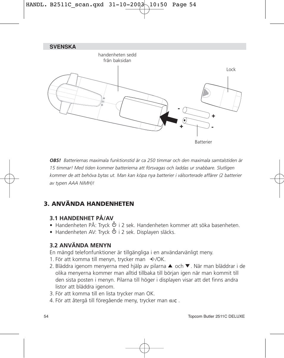 Topcom 2511C User Manual | Page 54 / 88