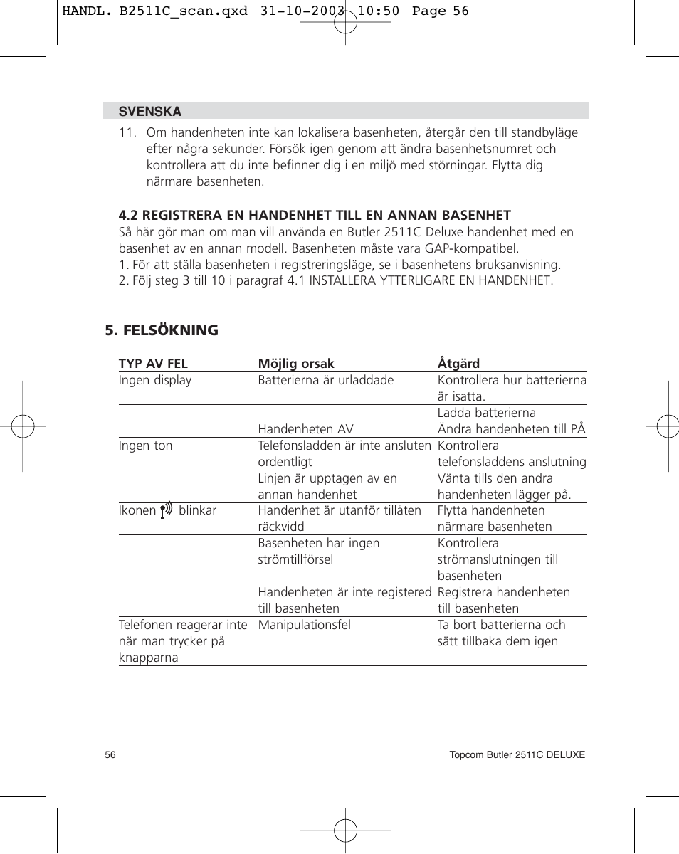 Topcom 2511C User Manual | Page 56 / 88