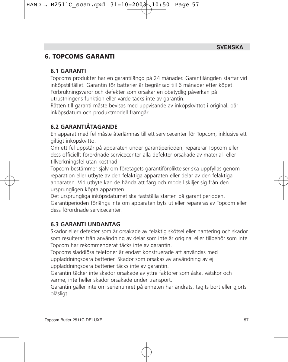 Topcom 2511C User Manual | Page 57 / 88