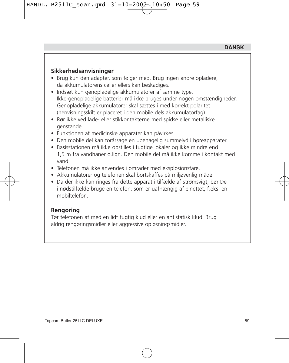 Topcom 2511C User Manual | Page 59 / 88