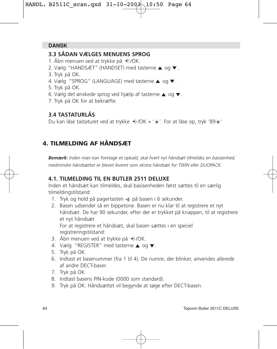 Topcom 2511C User Manual | Page 64 / 88