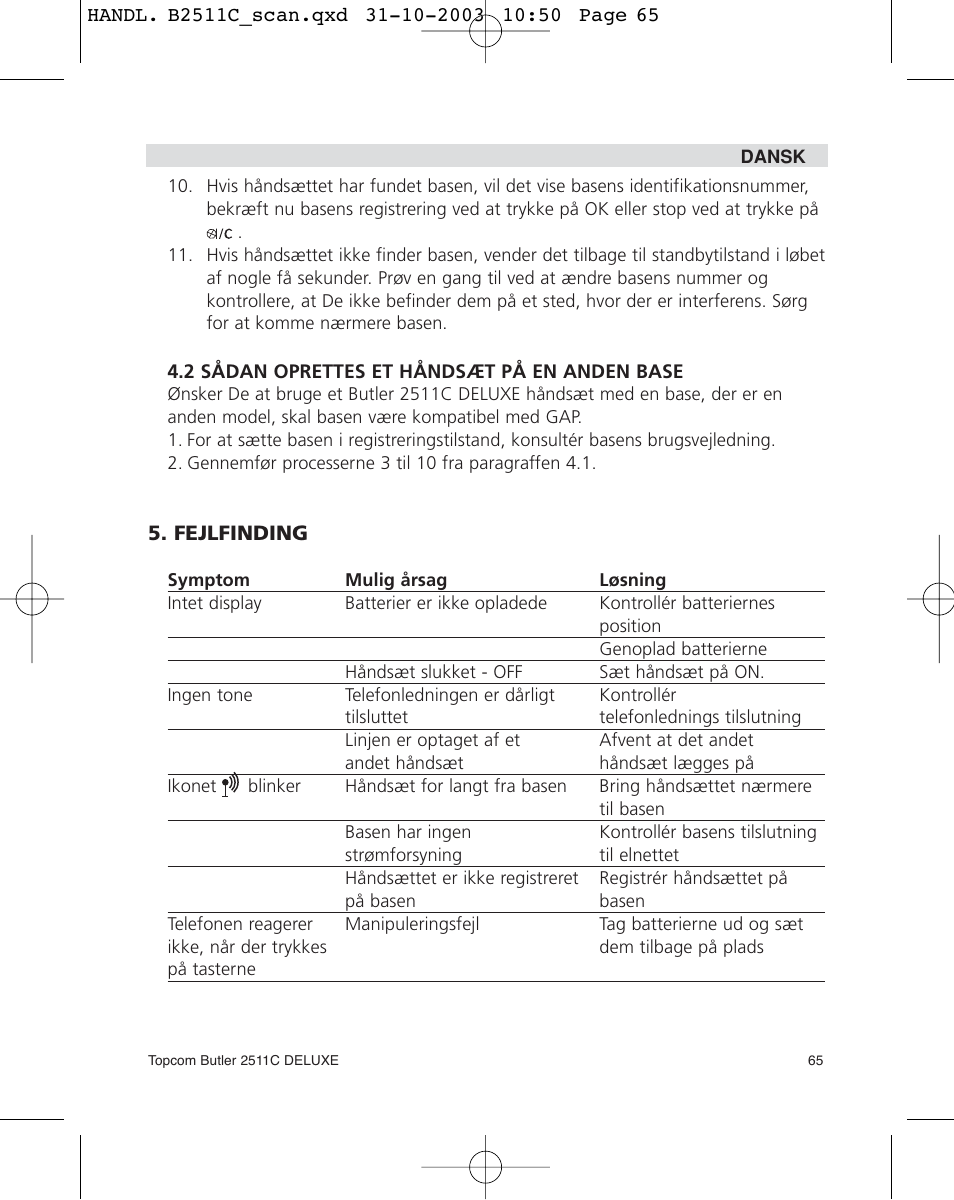 Topcom 2511C User Manual | Page 65 / 88