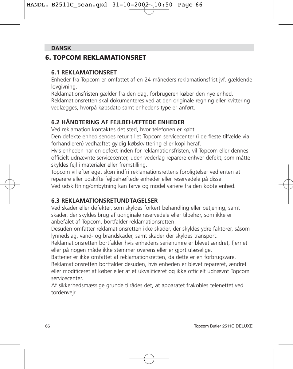 Topcom 2511C User Manual | Page 66 / 88