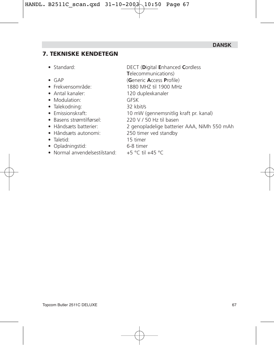 Topcom 2511C User Manual | Page 67 / 88
