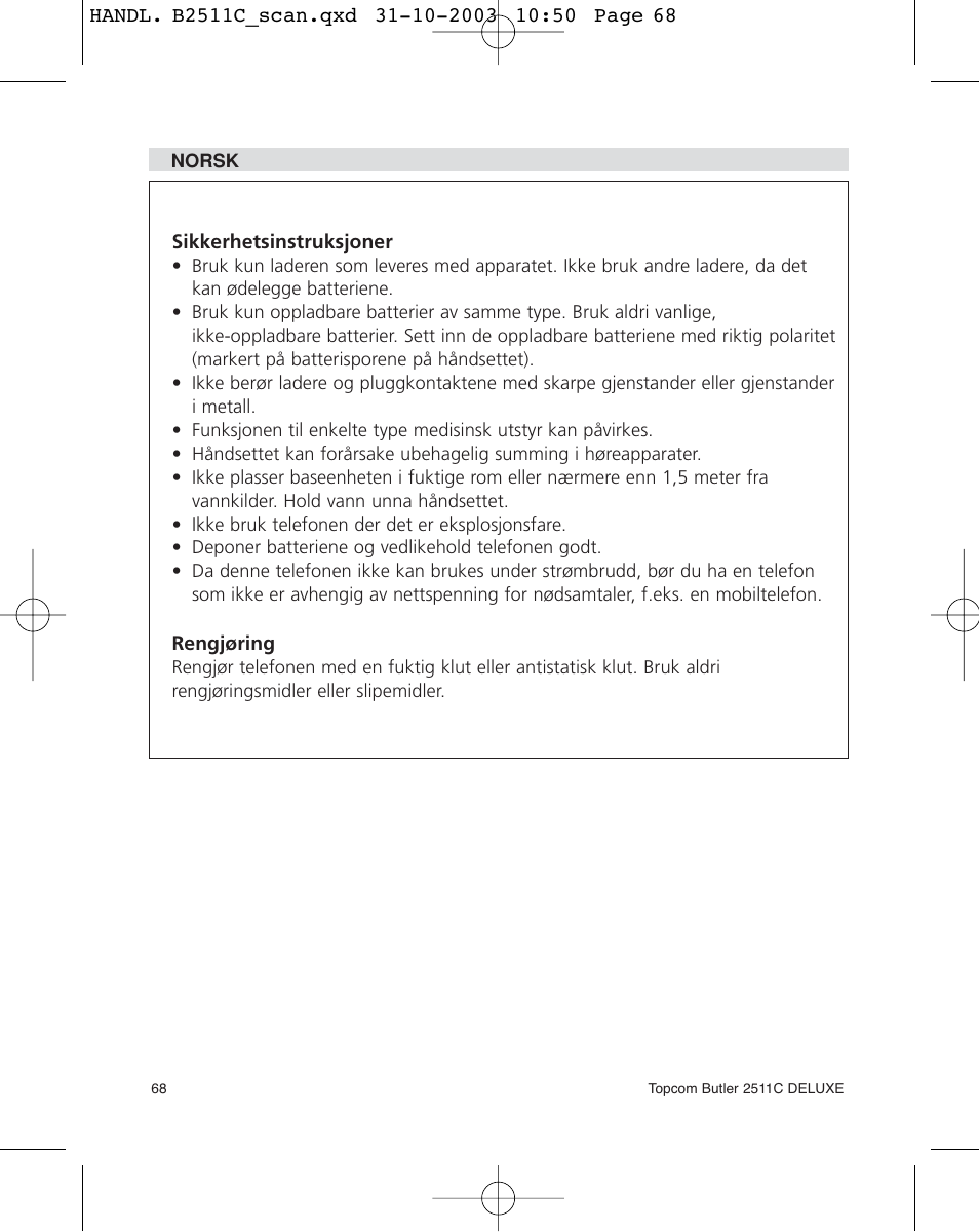 Topcom 2511C User Manual | Page 68 / 88
