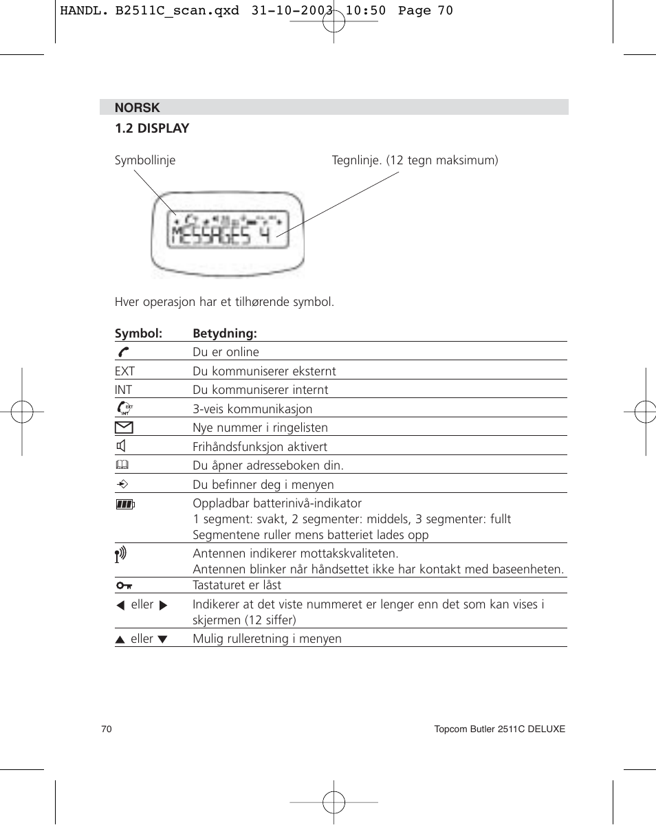 Topcom 2511C User Manual | Page 70 / 88