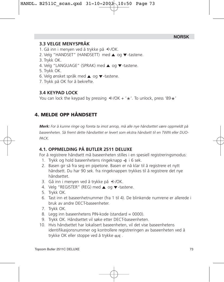 Topcom 2511C User Manual | Page 73 / 88