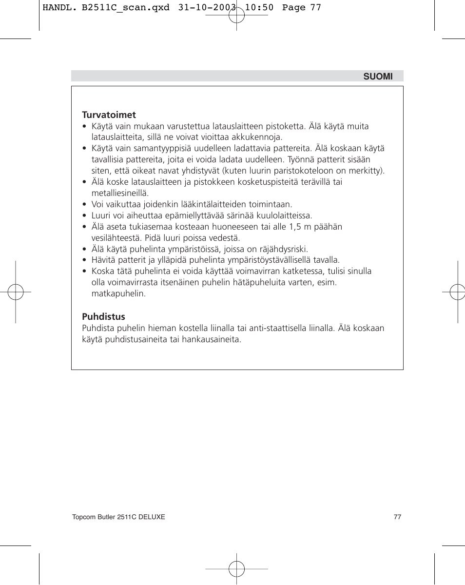 Topcom 2511C User Manual | Page 77 / 88