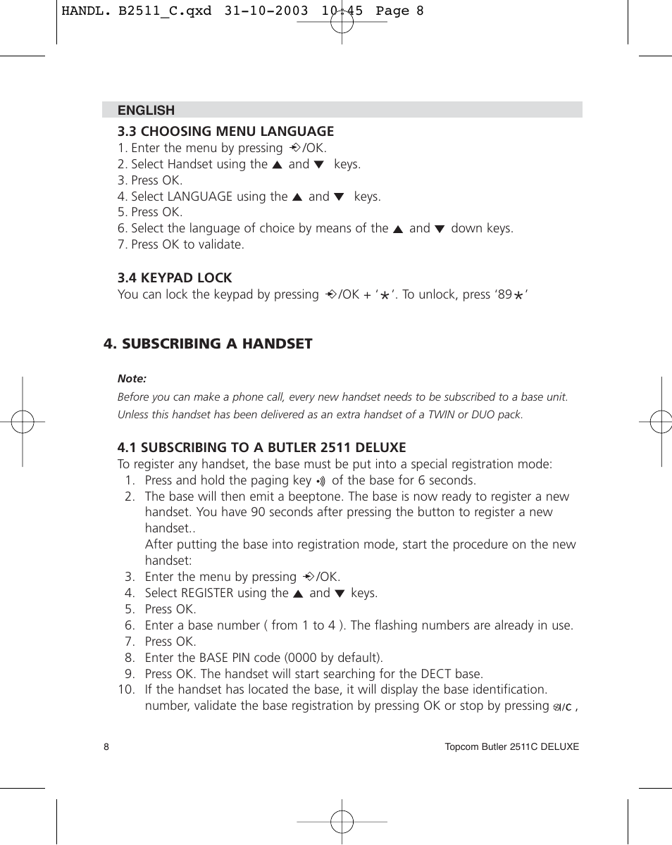 Topcom 2511C User Manual | Page 8 / 88