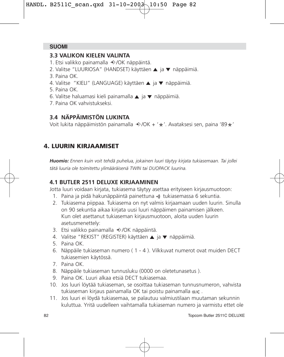 Topcom 2511C User Manual | Page 82 / 88