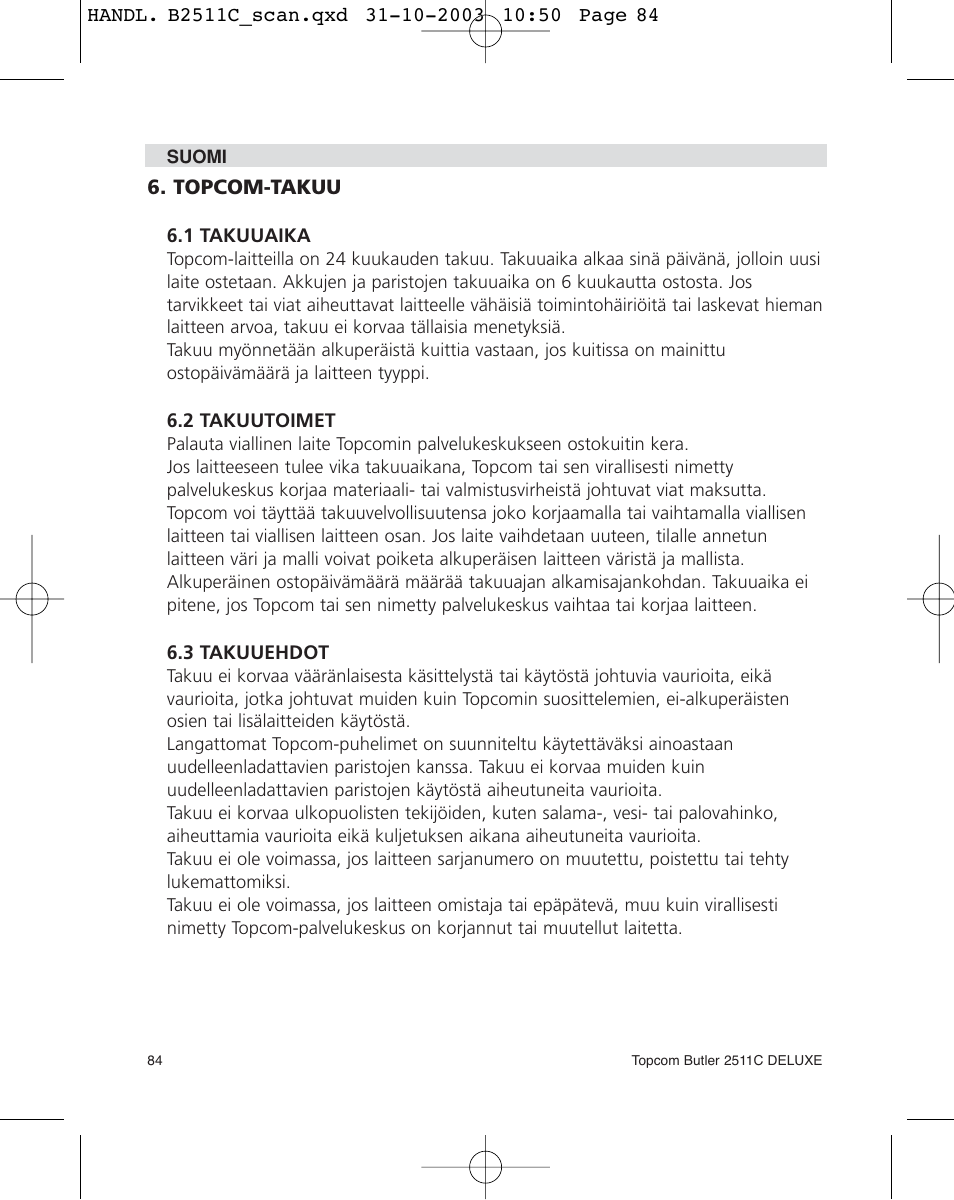 Topcom 2511C User Manual | Page 84 / 88