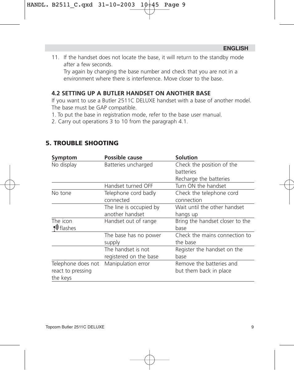 Topcom 2511C User Manual | Page 9 / 88