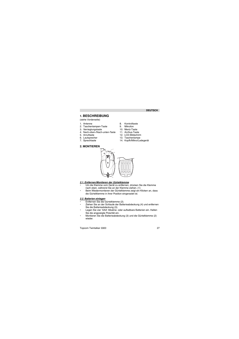 Beschreibung | Topcom TwinTalker 3300 User Manual | Page 27 / 76