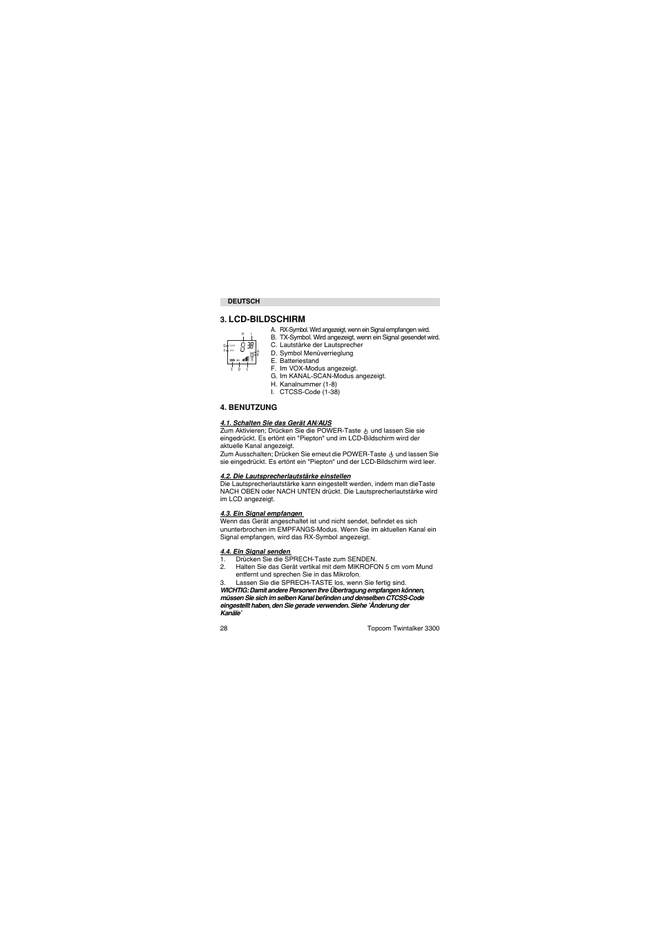 Lcd-bildschirm | Topcom TwinTalker 3300 User Manual | Page 28 / 76