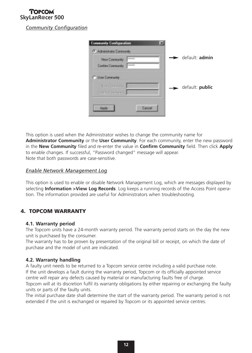 Skylanr, Cer 500 | Topcom Skylanr@cer 500 User Manual | Page 12 / 83