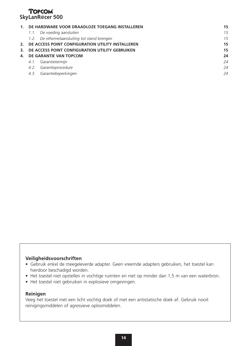 Skylanr, Cer 500 | Topcom Skylanr@cer 500 User Manual | Page 14 / 83