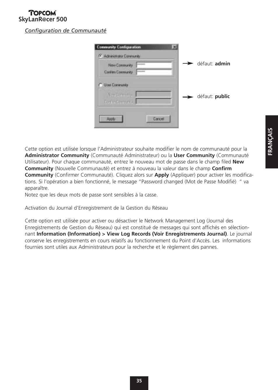 Skylanr, Cer 500 | Topcom Skylanr@cer 500 User Manual | Page 35 / 83