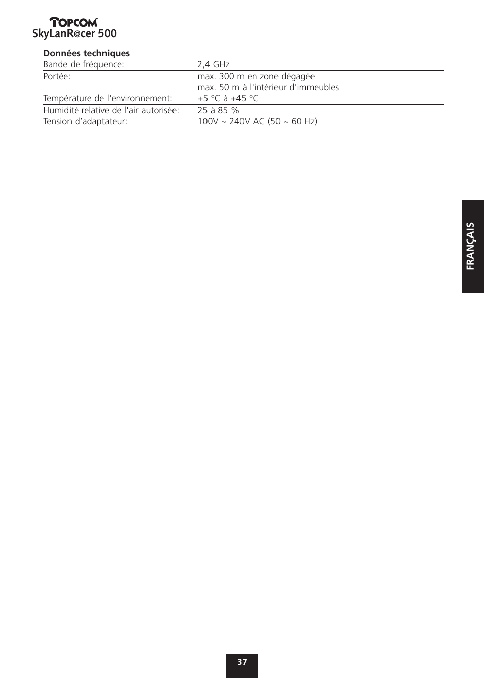 Skylanr, Cer 500 | Topcom Skylanr@cer 500 User Manual | Page 37 / 83