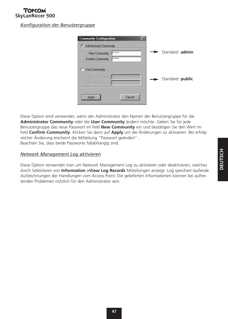 Skylanr, Cer 500 | Topcom Skylanr@cer 500 User Manual | Page 47 / 83