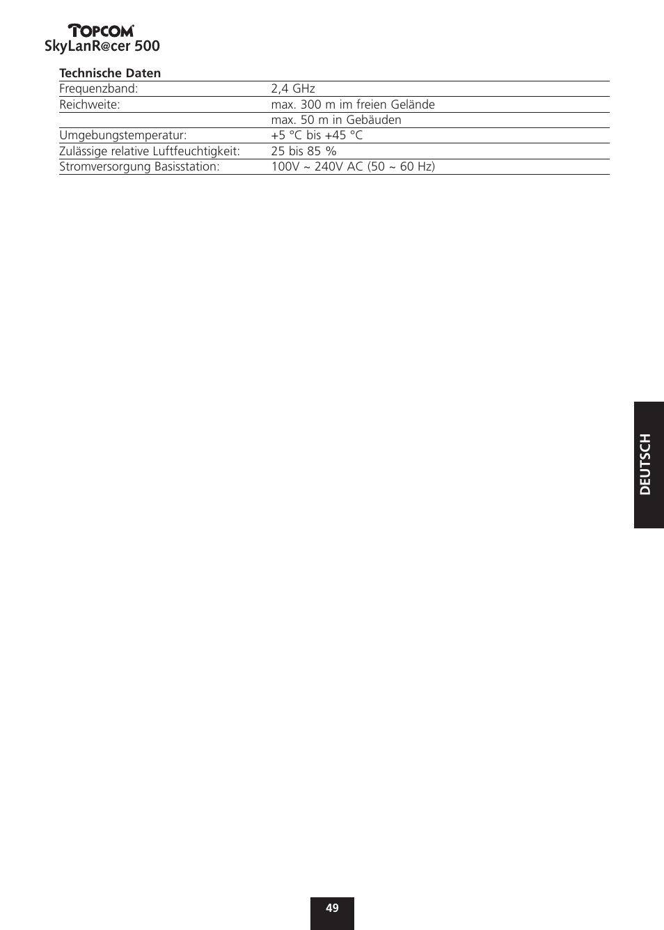 Skylanr, Cer 500 | Topcom Skylanr@cer 500 User Manual | Page 49 / 83