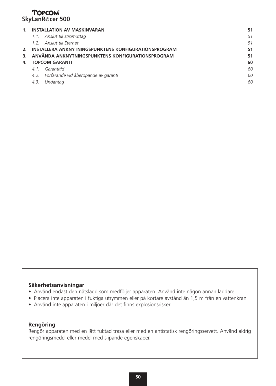 Skylanr, Cer 500 | Topcom Skylanr@cer 500 User Manual | Page 50 / 83