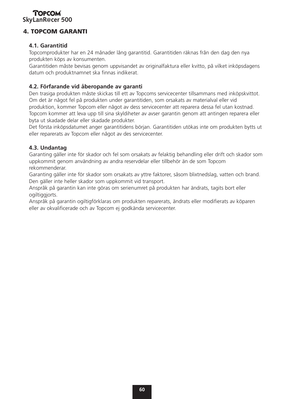 Skylanr, Cer 500 | Topcom Skylanr@cer 500 User Manual | Page 60 / 83