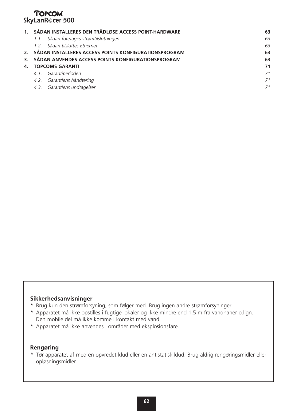 Skylanr, Cer 500 | Topcom Skylanr@cer 500 User Manual | Page 62 / 83