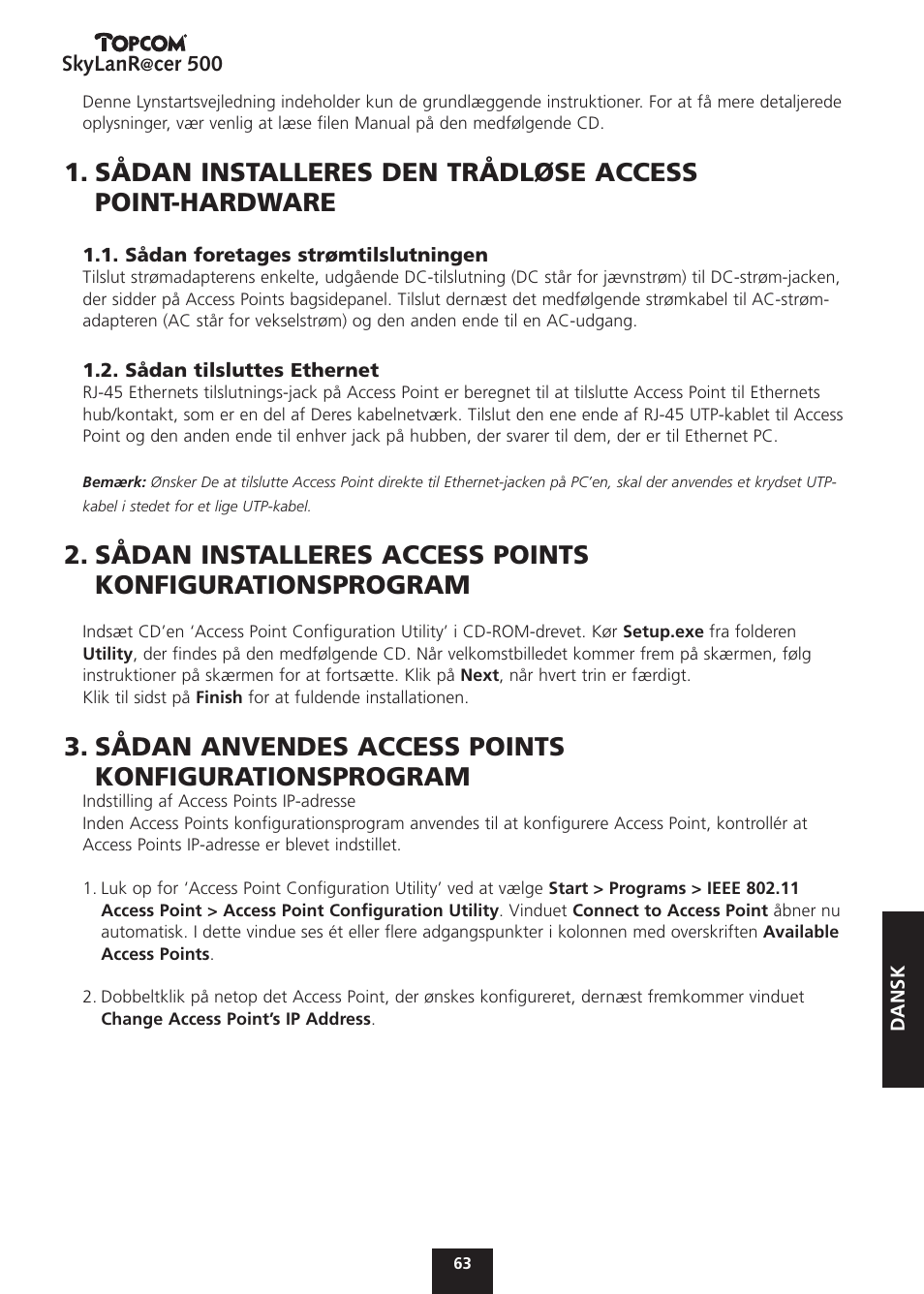 Sådan anvendes access points konfigurationsprogram | Topcom Skylanr@cer 500 User Manual | Page 63 / 83