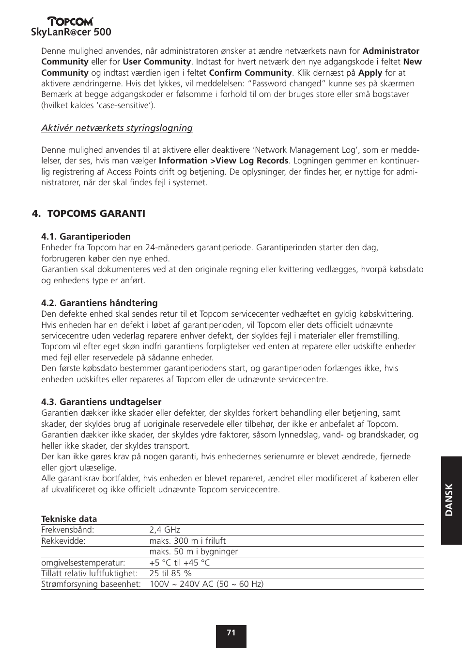 Skylanr, Cer 500 | Topcom Skylanr@cer 500 User Manual | Page 71 / 83