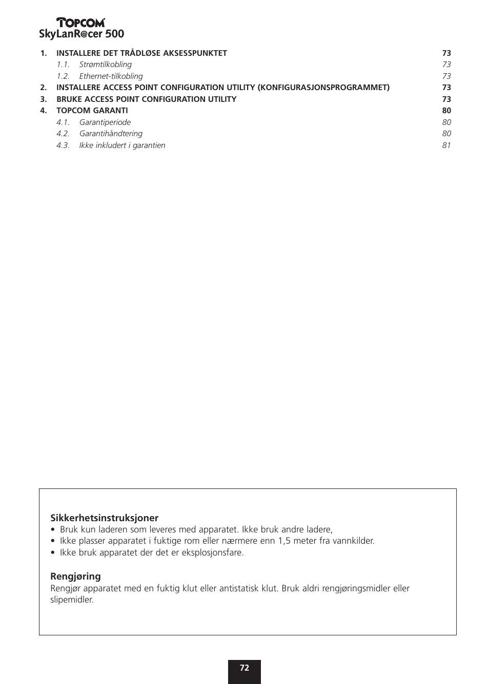 Skylanr, Cer 500 | Topcom Skylanr@cer 500 User Manual | Page 72 / 83