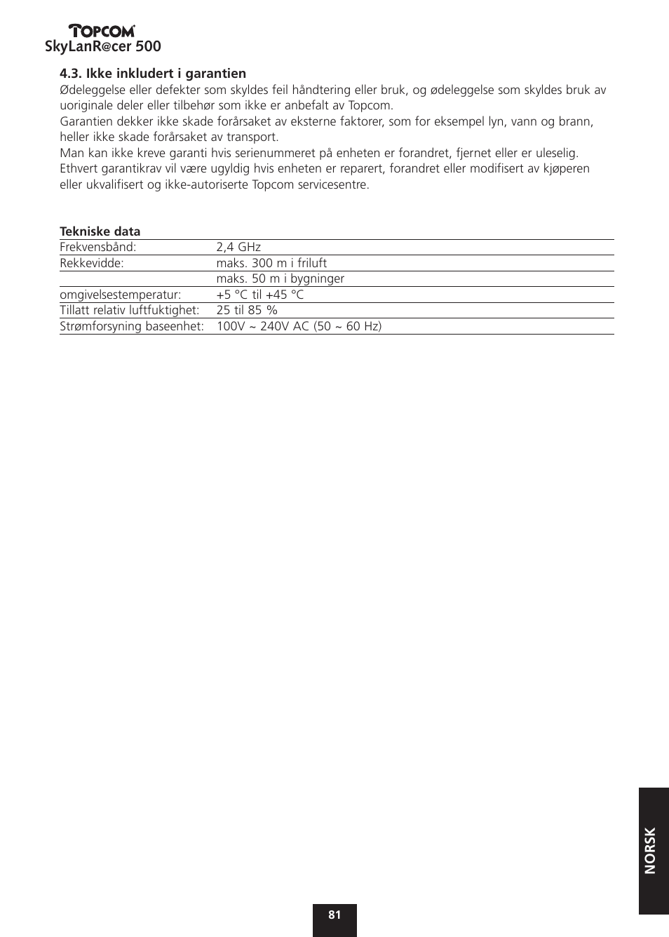 Skylanr, Cer 500 | Topcom Skylanr@cer 500 User Manual | Page 81 / 83